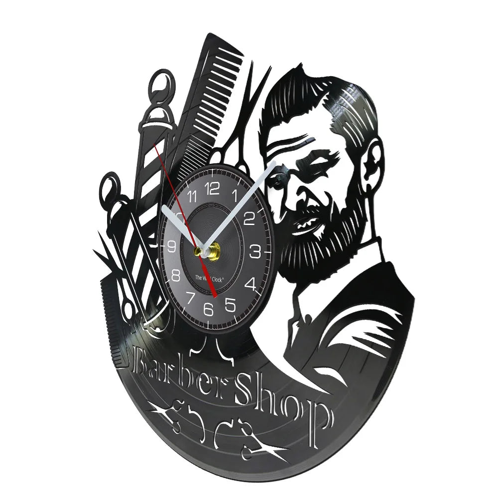 Horloge Vinyle Design Style Barber Shop