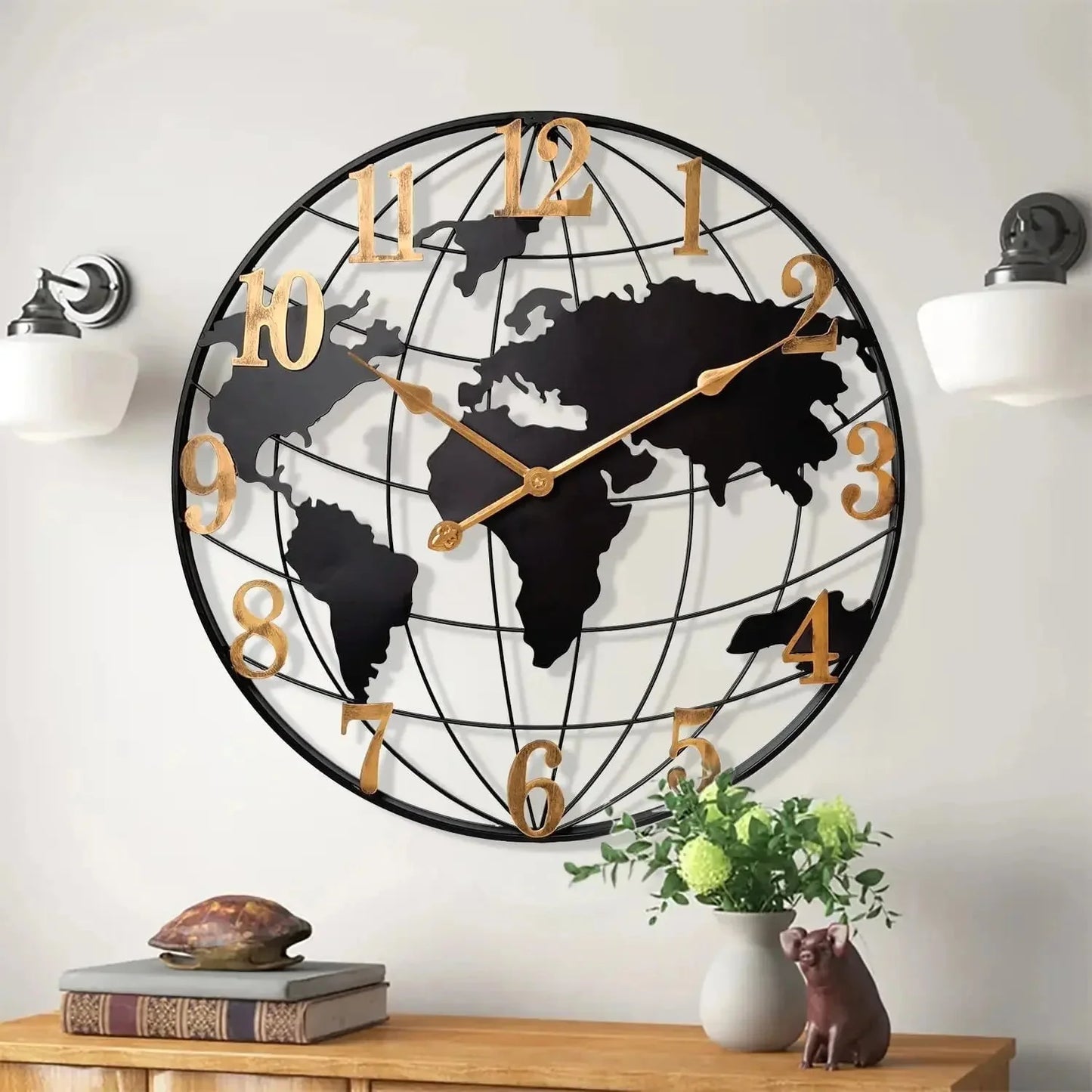 Grande Horloge Murale Carte du Monde Métal 60cm