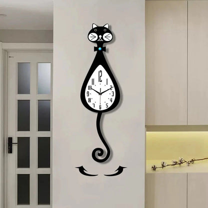 Horloge Chat Queue Animée Silencieuse Design