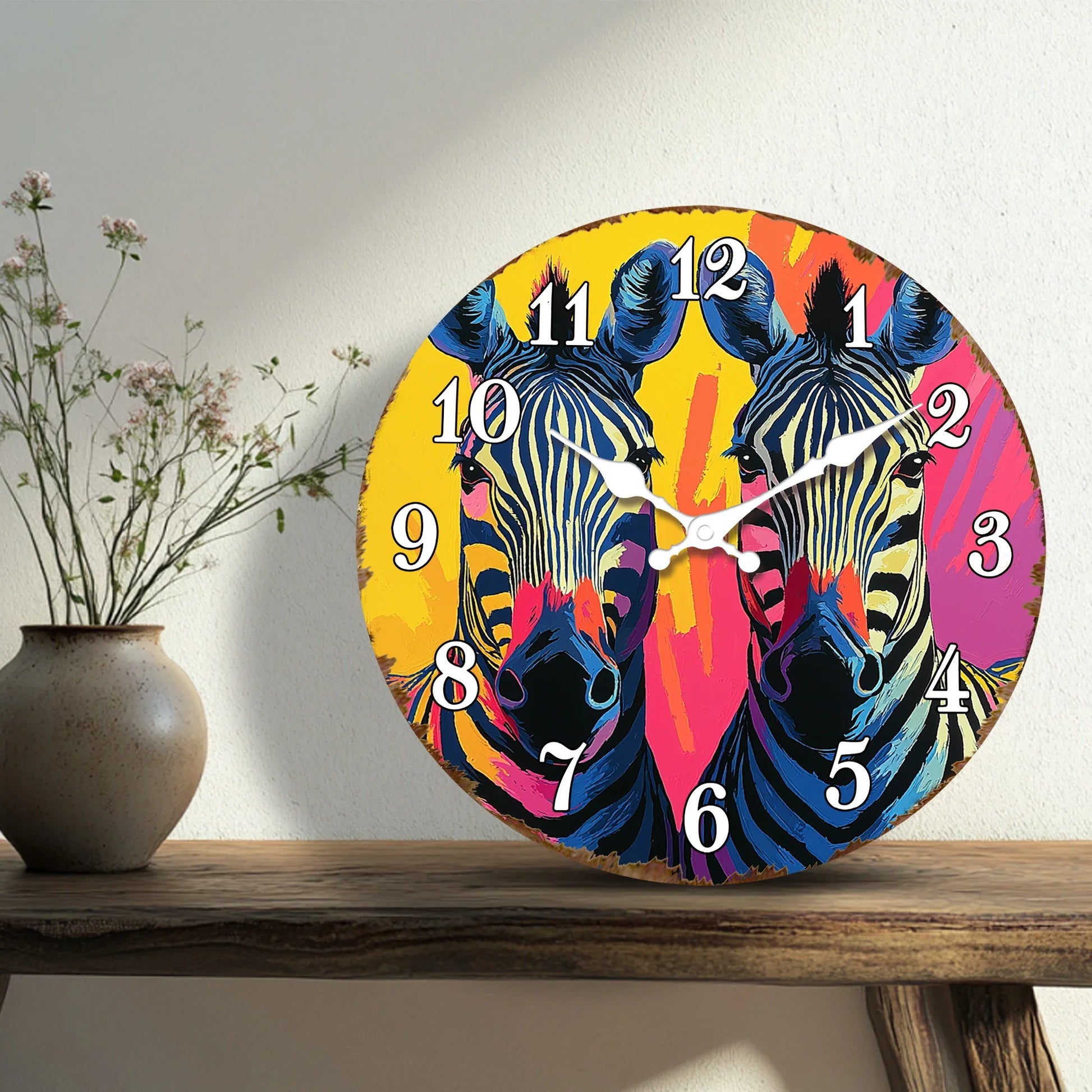 Horloge Murale Moderne Zèbres Pop Art Coloré
