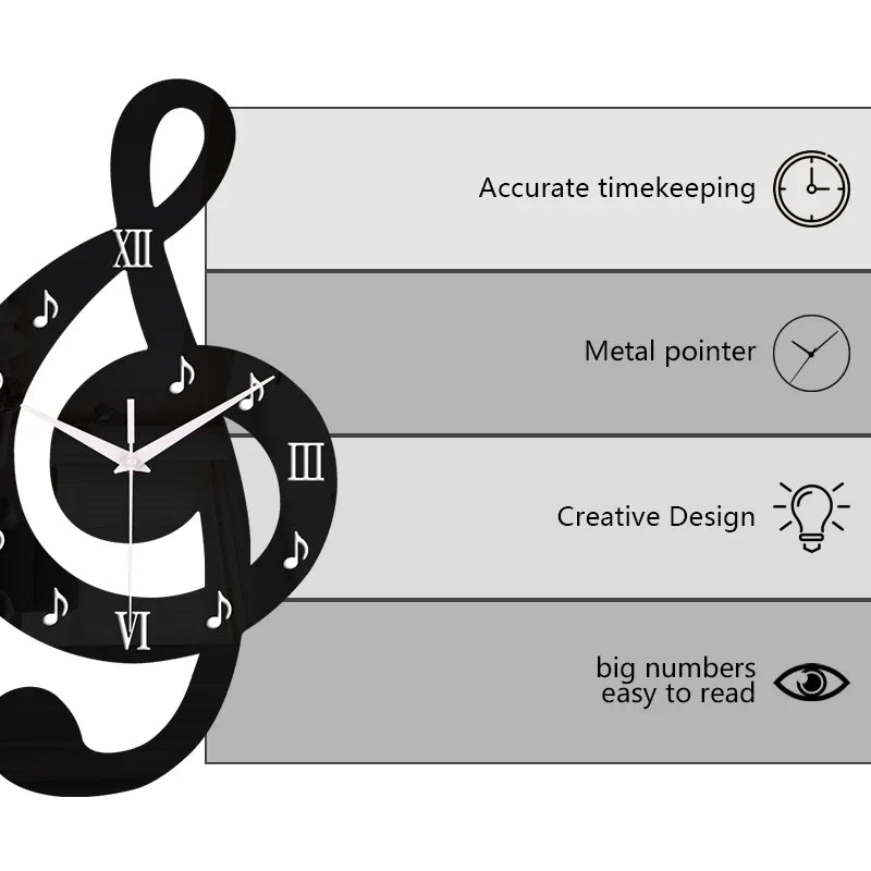 Horloge Murale Note de Musique Noire