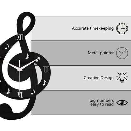 Horloge Murale Note de Musique Noire