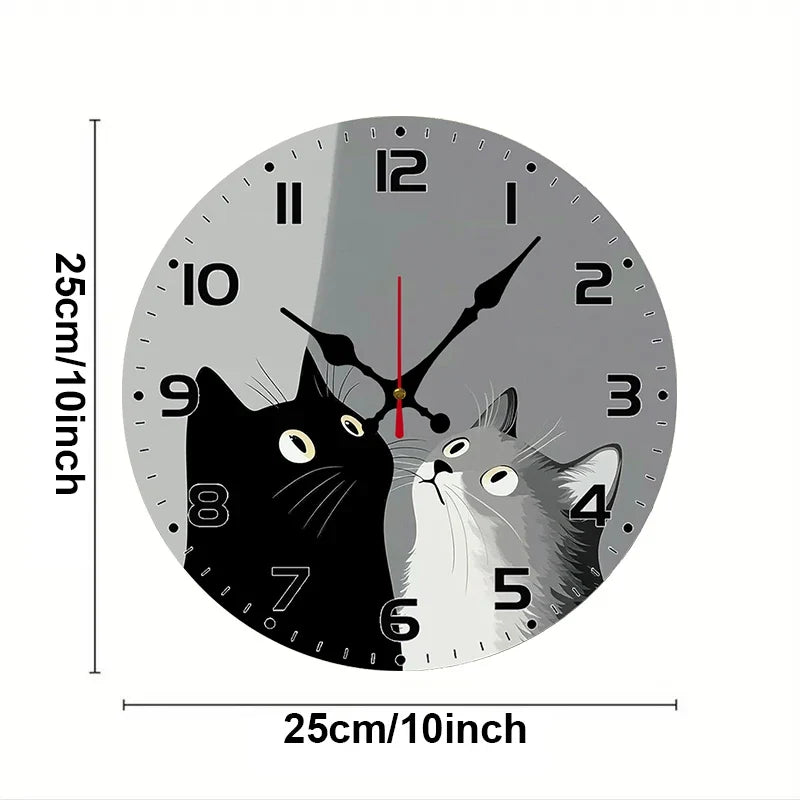 Horloge Murale Silencieuse Chats Noir Et Blanc En Bois