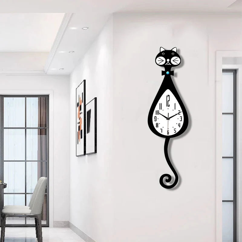 Horloge Chat Queue Animée Silencieuse Design