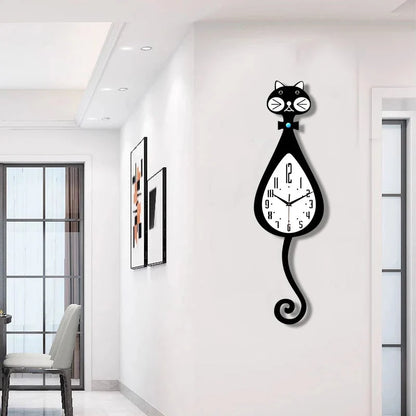 Horloge Chat Queue Animée Silencieuse Design
