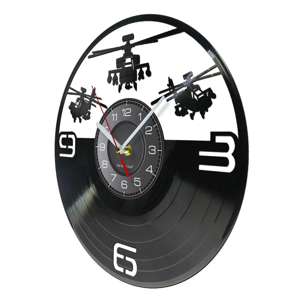 Horloge Murale LED Design Hélicoptère Vinyle Noir