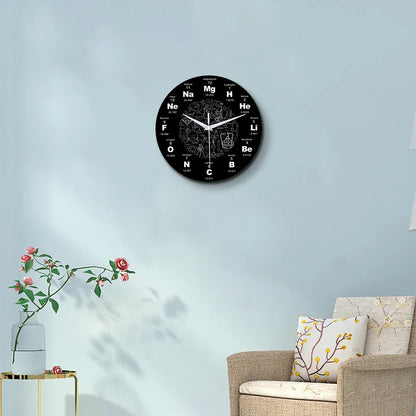Horloge Murale Silencieuse Design Périodique Élémentaire