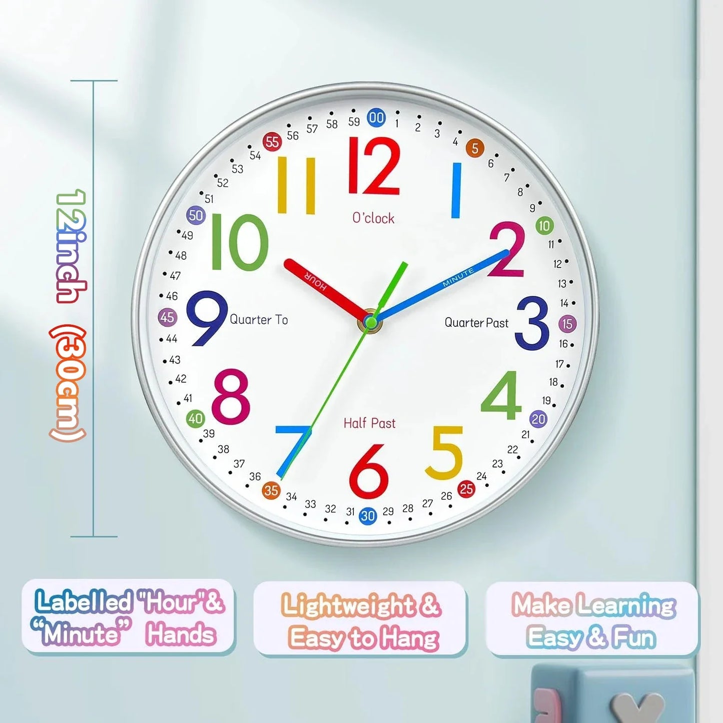 Horloge Murale Silencieuse Design Enfant Quartz 30cm