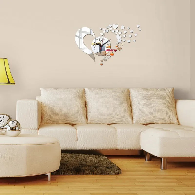 Horloge Coeur Acrylique Miroir Design Unique