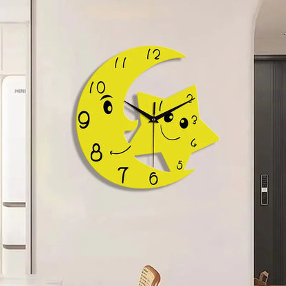 Horloge Murale Enfant Lune et Étoile Jaune