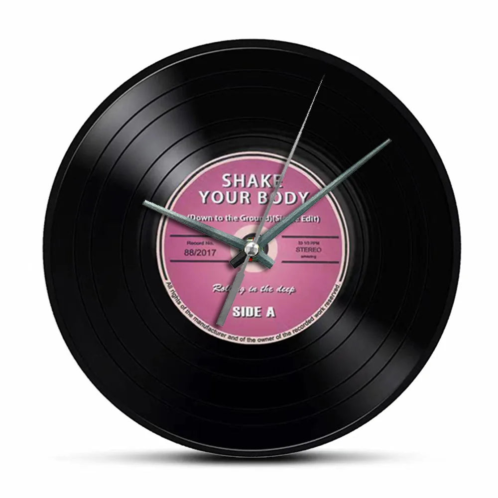 Horloge Murale Rétro Vinyle Noir