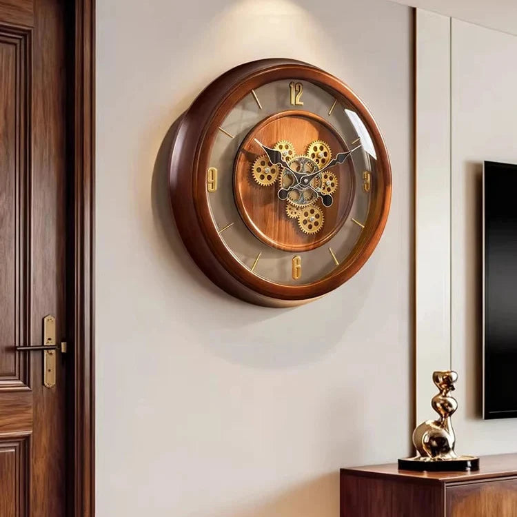 Horloge Murale en Bois de Luxe avec Engrenages
