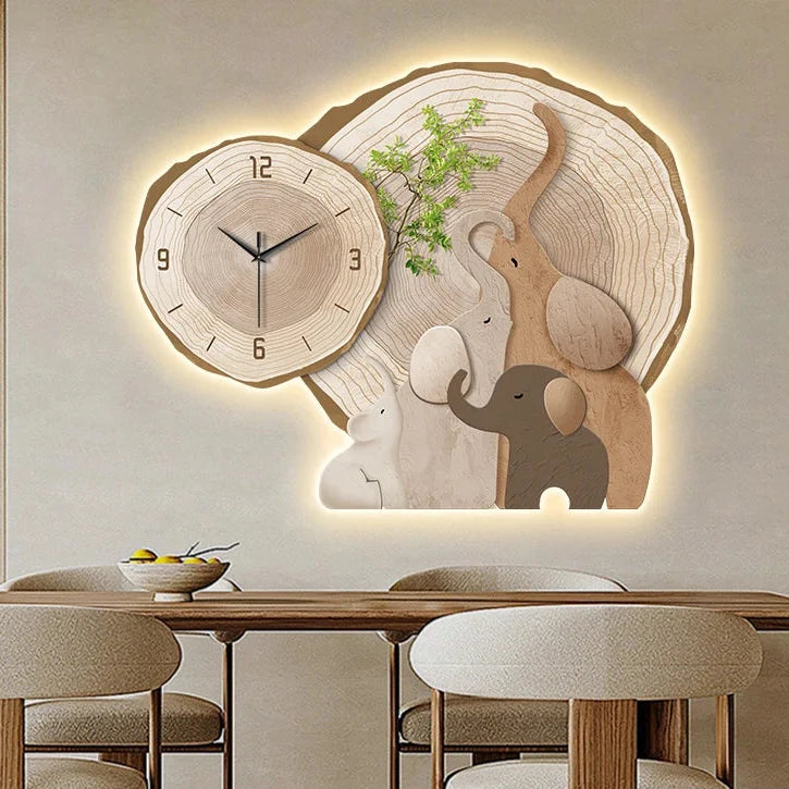 Horloge Murale Lumineuse Éléphants
