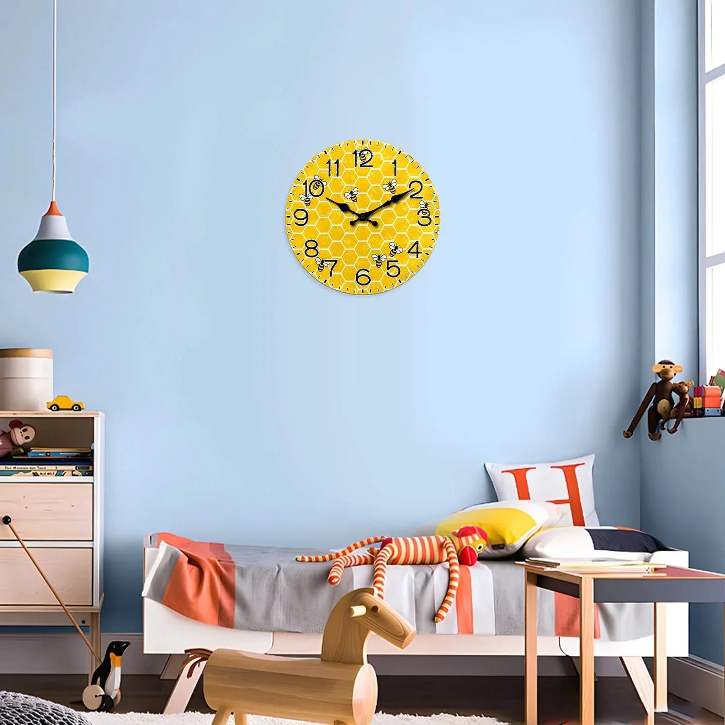 Horloge Murale Bois Nid d'Abeille et Abeilles