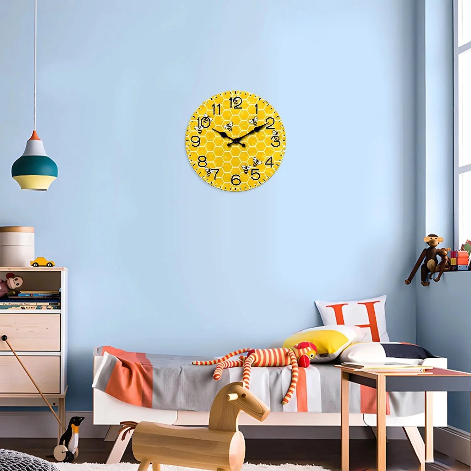 Horloge Murale Bois Nid d'Abeille et Abeilles