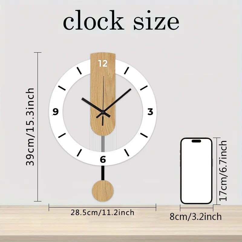Horloge Murale Silencieuse Acrylique Bois Blanc à Balancier