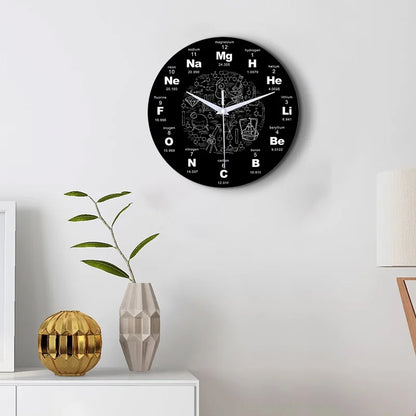 Horloge Murale Silencieuse Design Périodique Élémentaire