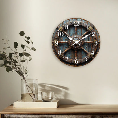 Horloge Murale Vintage Roue de Navire Déco Nautique