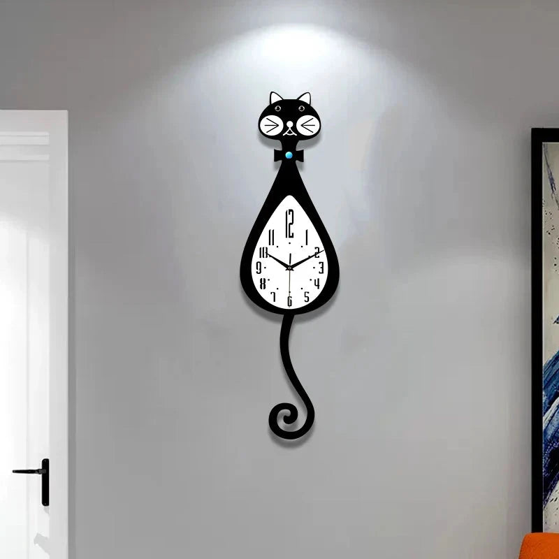 Horloge Chat Queue Animée Silencieuse Design