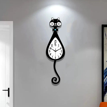 Horloge Chat Queue Animée Silencieuse Design