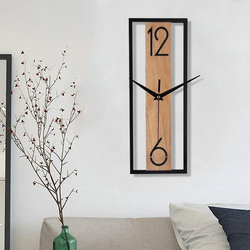 Horloge Murale Silencieuse Rectangle Grain de Bois