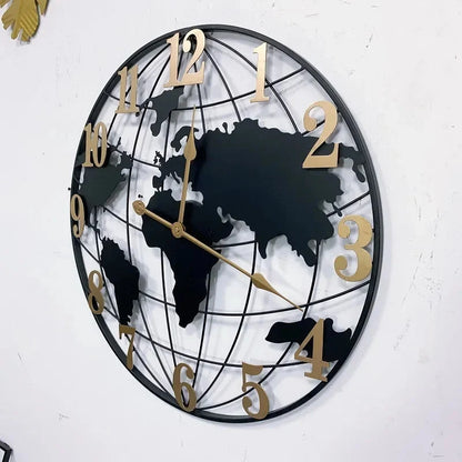 Grande Horloge Murale Carte du Monde Métal 60cm