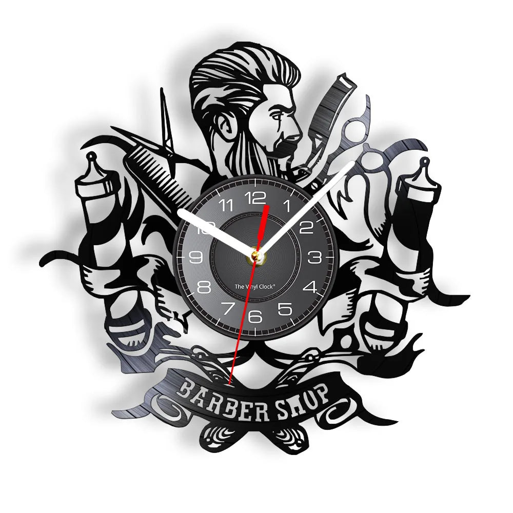 Horloge Vinyle Design Style Barber Shop