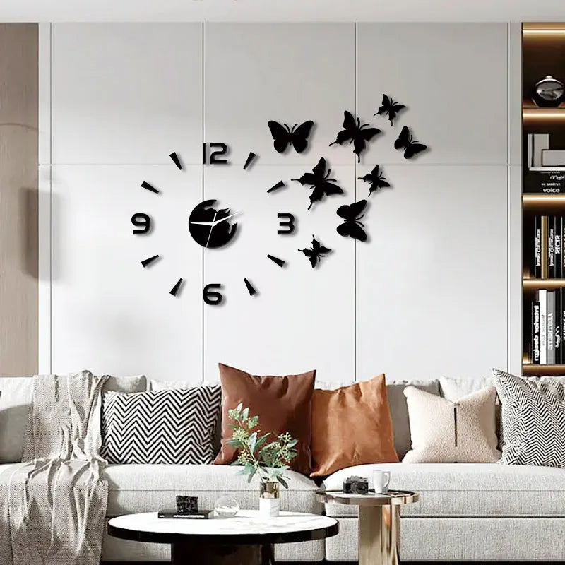 Horloge Murale Design Effet Miroir Papillons