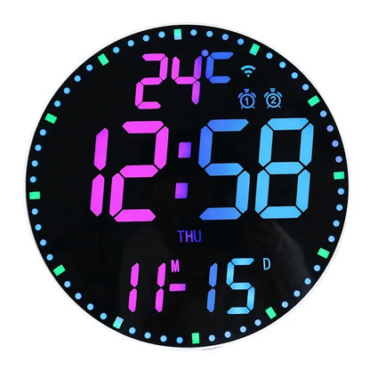 Horloge Murale Digitale LED Colorée avec Double Alarme Moderne