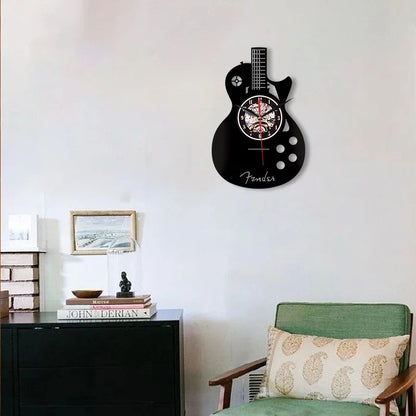 Horloge Murale Originale Vinyle Forme Guitare