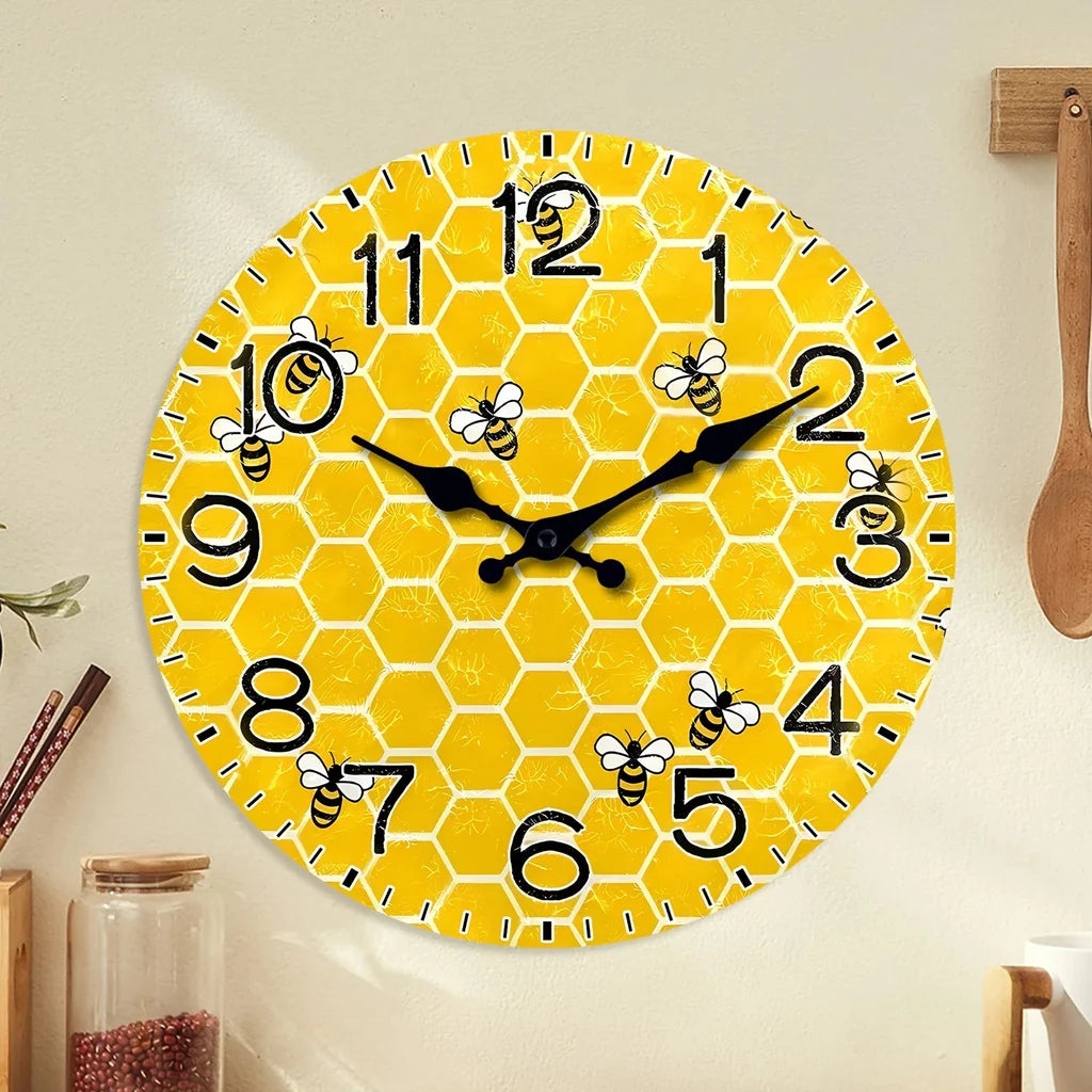 Horloge Murale Bois Nid d'Abeille et Abeilles