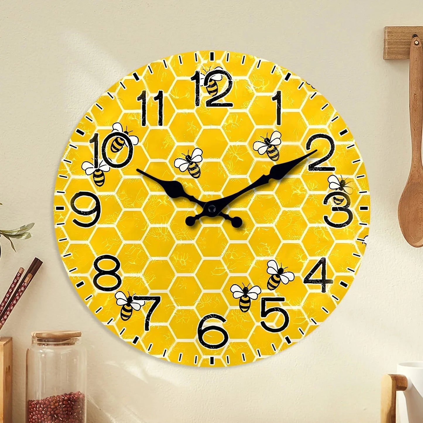 Horloge Murale Bois Nid d'Abeille et Abeilles