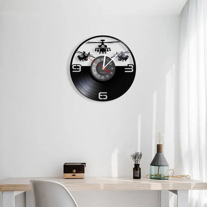 Horloge Murale LED Design Hélicoptère Vinyle Noir
