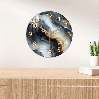 Horloge Murale Bois Design Originale – Marbre Noir et Or