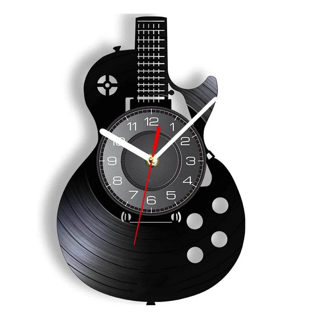 Horloge Murale LED Design Vinyle Guitare Noire