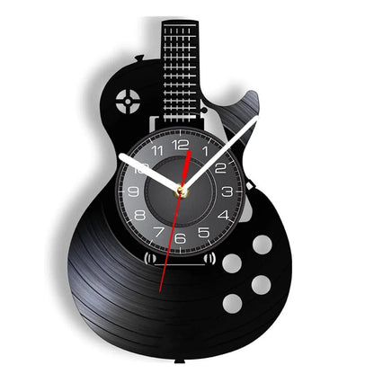 Horloge Murale LED Design Vinyle Guitare Noire