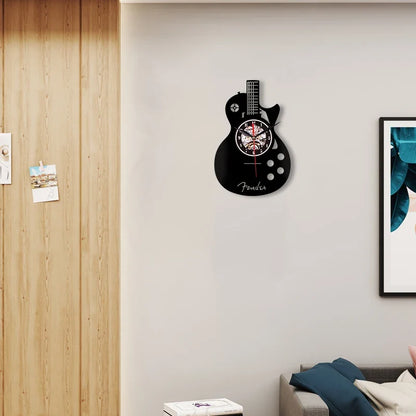 Horloge Murale Originale Vinyle Forme Guitare
