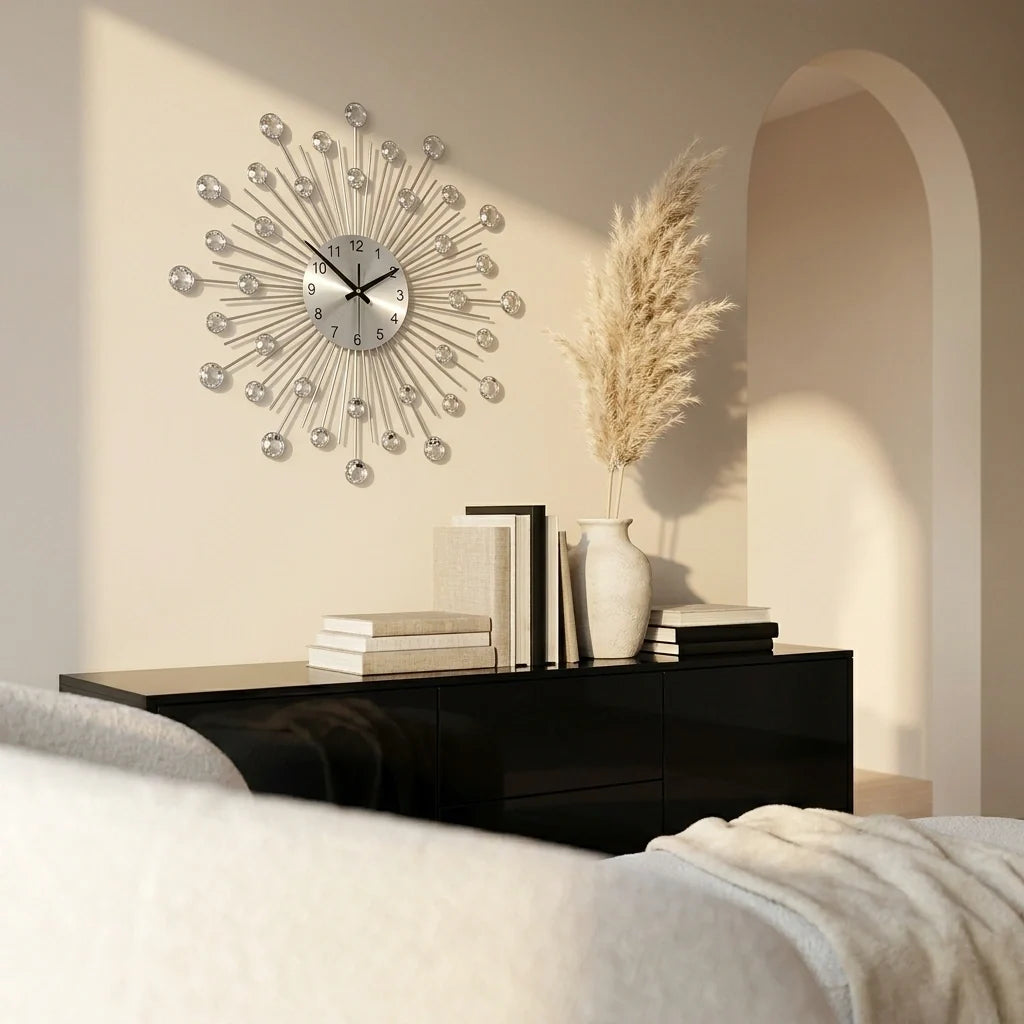 Horloge Murale Métal Brossé avec diamants