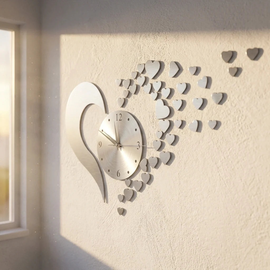 Horloge Coeur Acrylique Miroir Design Unique