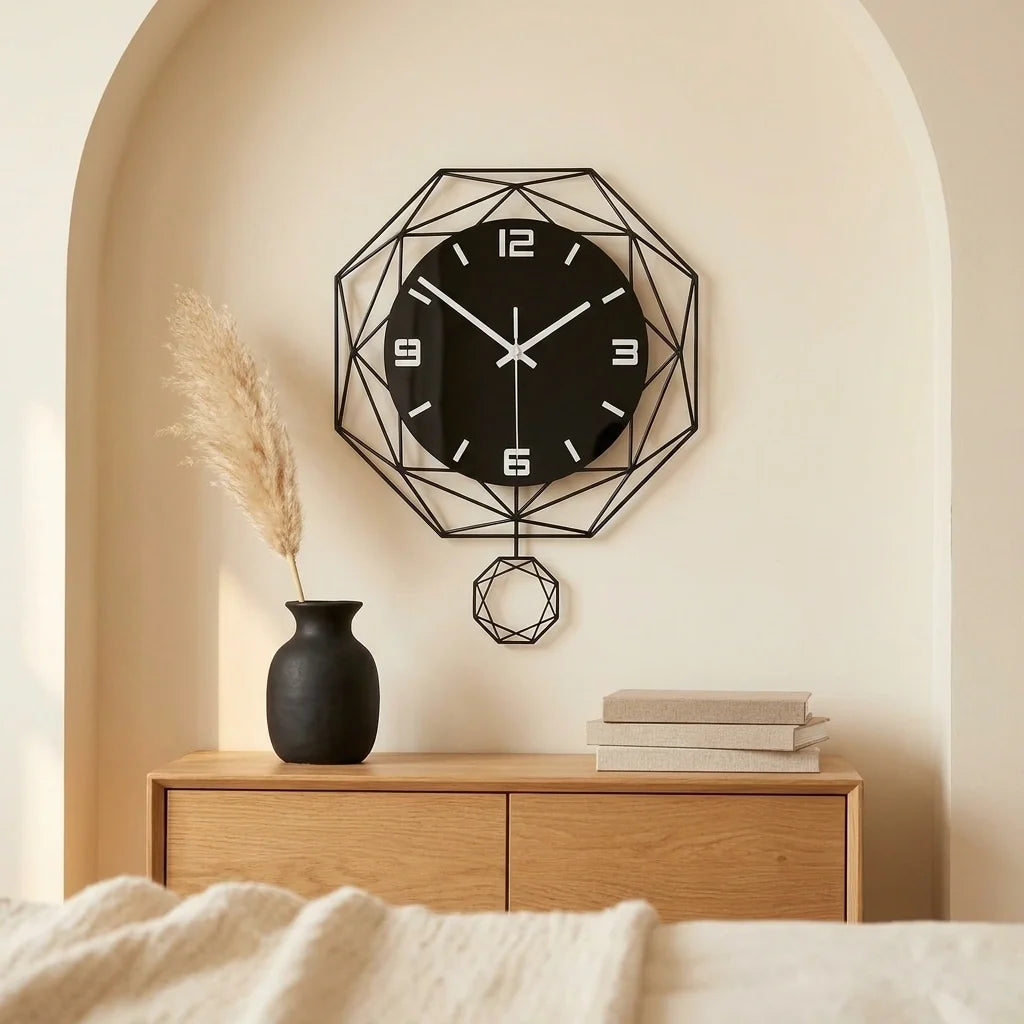 Horloge Pendule Murale Moderne Polygones Décoration de Salon