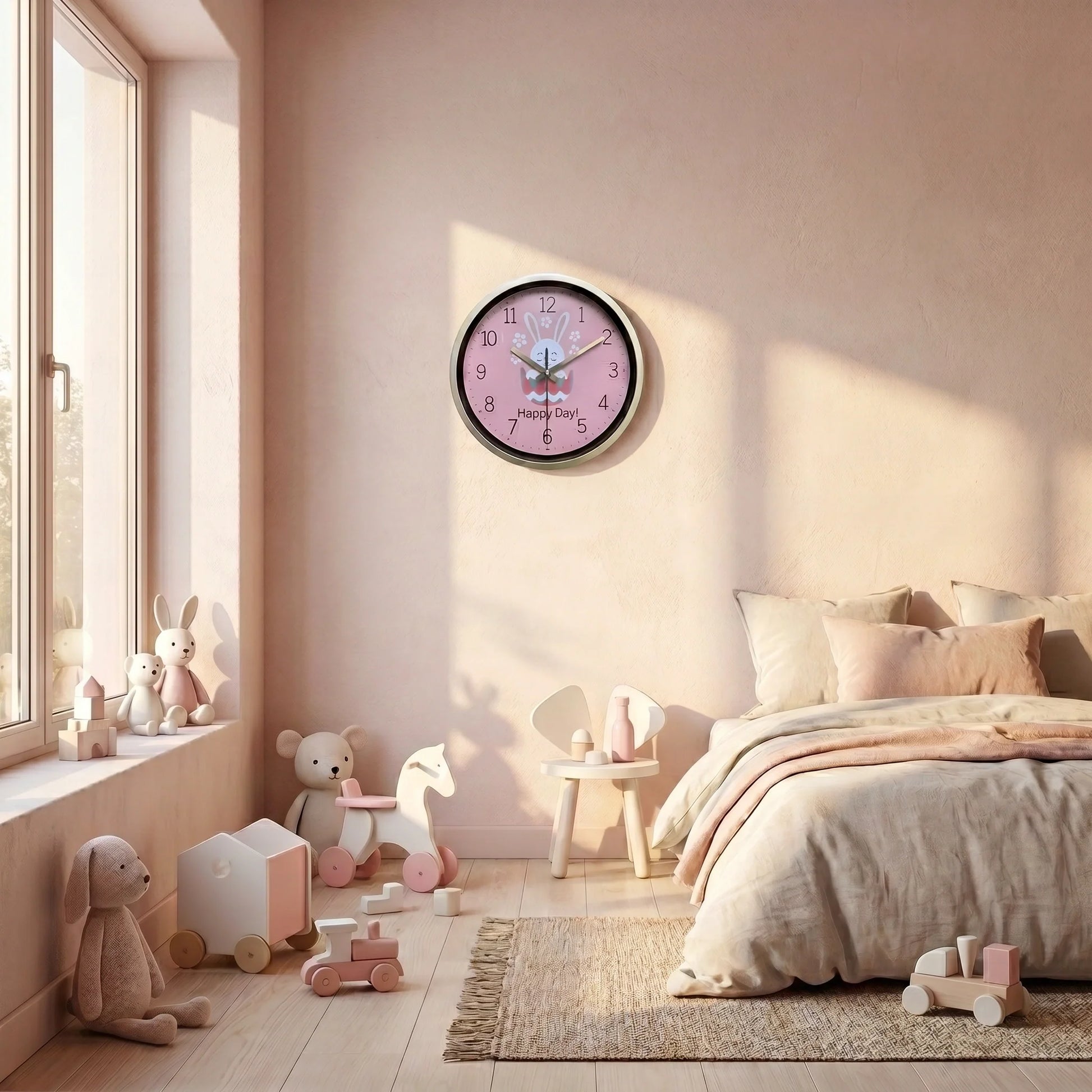Horloge Enfant Lapin Rose Cartoon