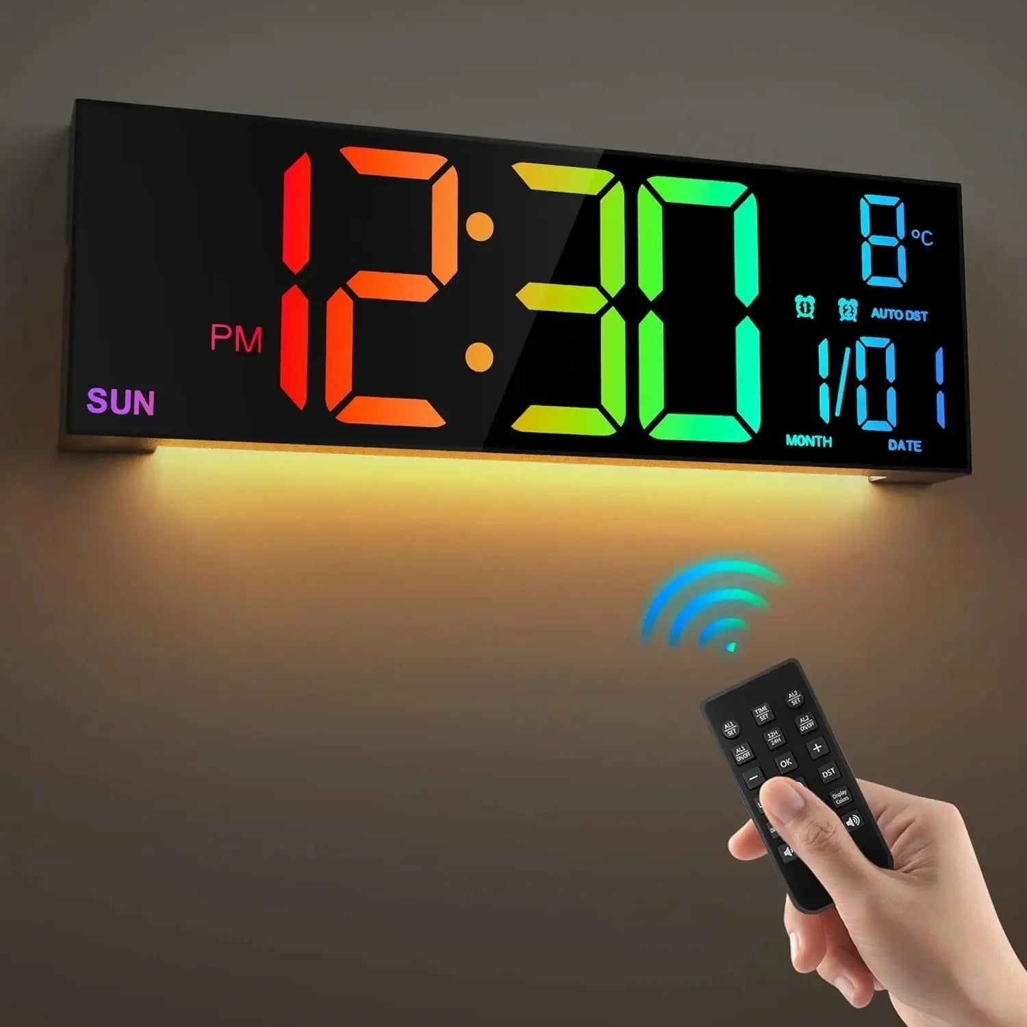 Grande Horloge Murale Numérique LED avec Télécommande